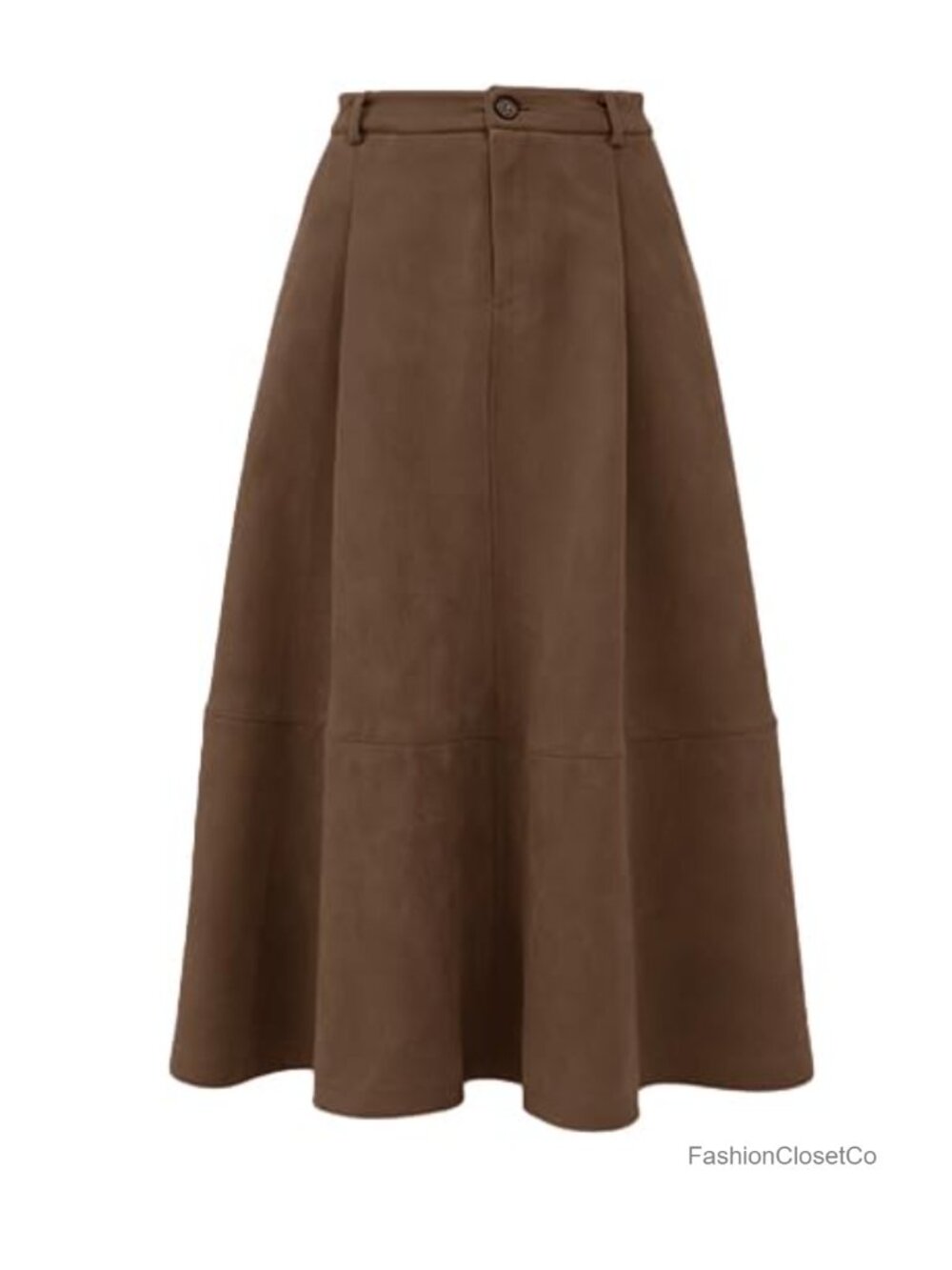 Faux Suede Midi Skirt with Pockets High Waist Pleated A-Line